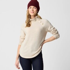 J.Crew Wide Button Collar Pullover Sweatshirt Women's Beige Soft Casual Large